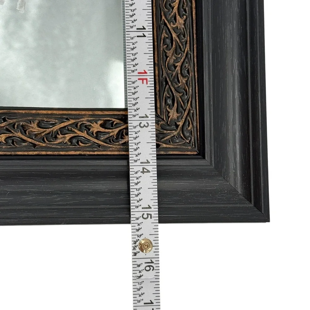 Ornate Black and Bronze Filigree Wall Mirror 12.5x15.5 Rectangular Vintage Style
